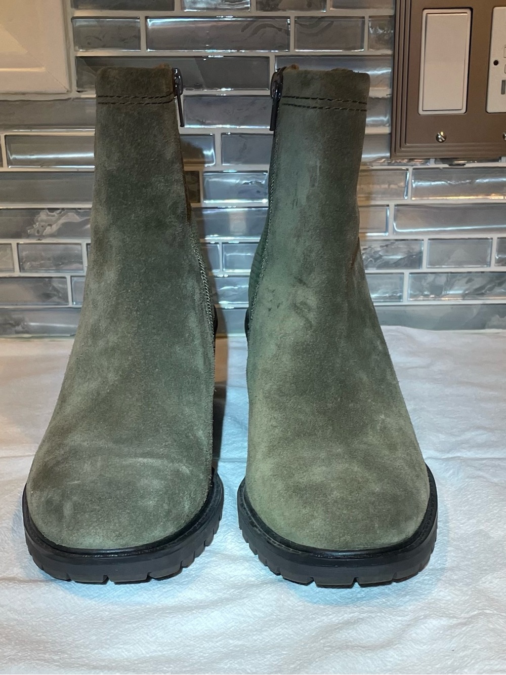 Zodiac Olive Green Suede Ankle Booties